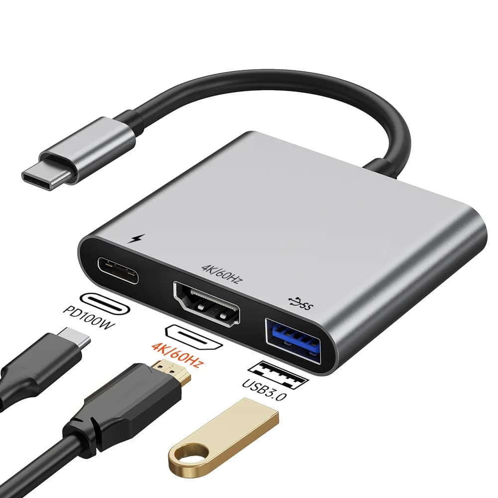 Adattatore Hub USB C 3 IN 1 da Tipo C a HDMI 4K compatibile con USB 3.0, ricarica rapida PD 100W, docking station per MacBook, iPad, Dell
