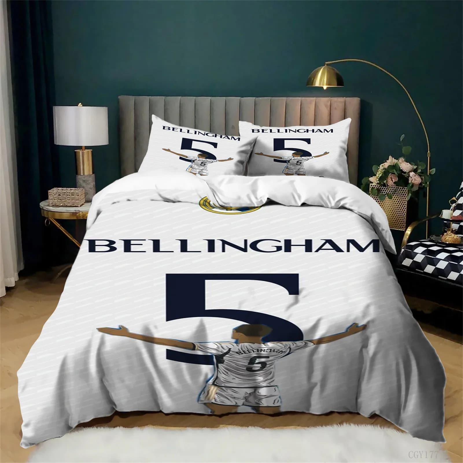 Set Cover Lightweight Football Madrid Bellin-gham, Set Bed Linen 3 Pieces with Graphics for All Seasons, for Kids