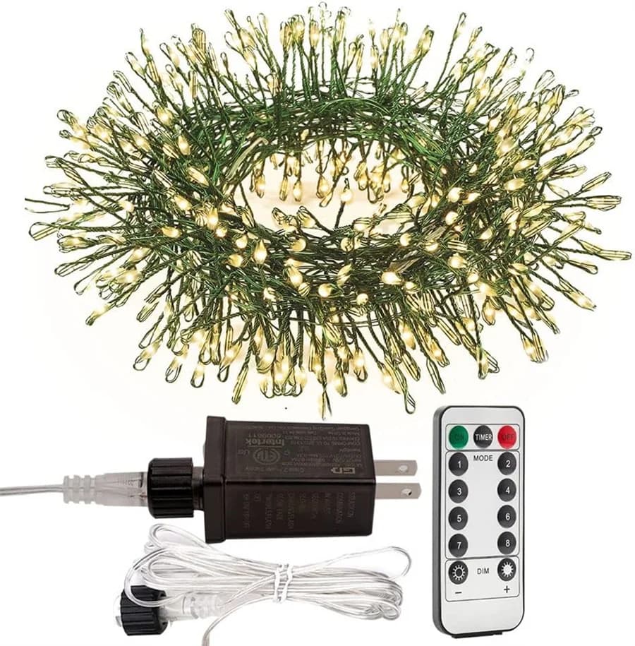 E2 600/900 LED Outdoor Christmas Tree Twinkle Firecracker String Lights Xmas Green Copper Wire Cluster Fairy Lights with Remote