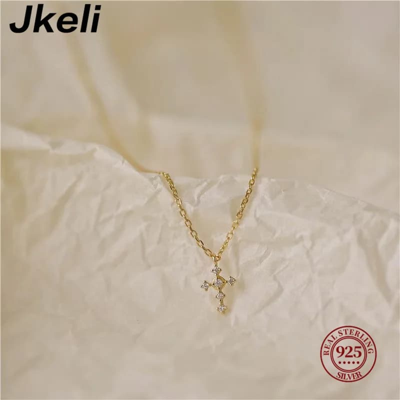 Jkeli S925 Sterling Silver Beloved Light Luxury Temperament Zircon Cross Pendant Necklace for Women Exquisite Birthday Gifts
