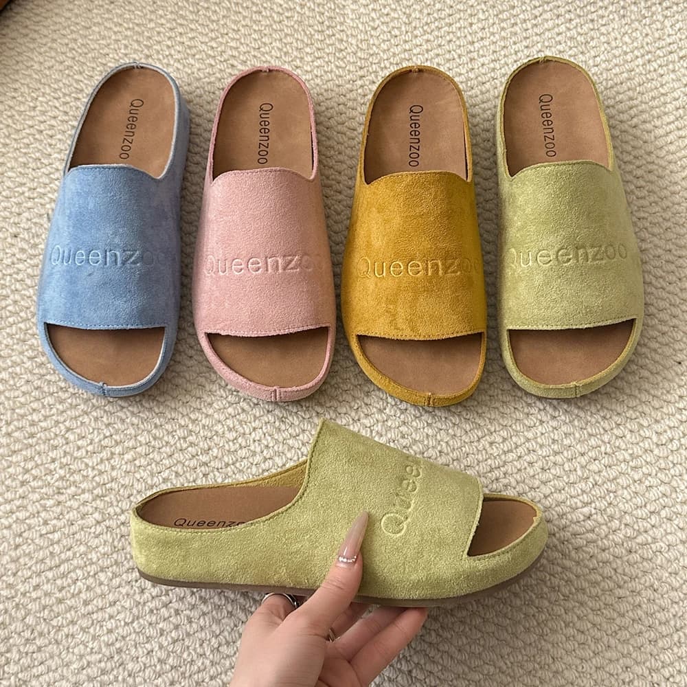 New Women's Slippers Closed Toe Round Toe Suede Clogs Sandals Autumn New Retro Solid Color Flat Bottom Women's Slingback Shoes