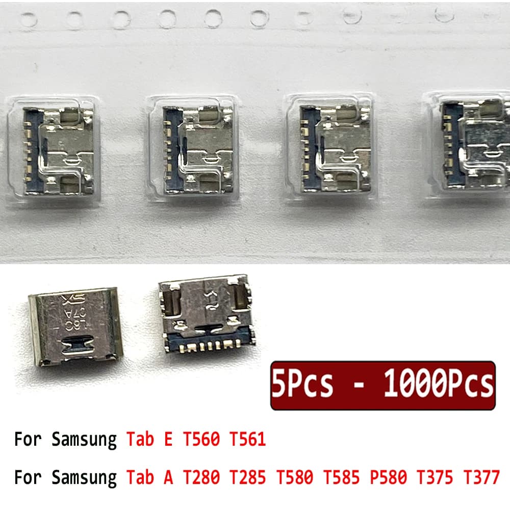 5 pezzi - 1000 pezzi, connettore micro USB porta di ricarica spina jack per Samsung Tab E T560 T561 A T280 T285 T580 T585 P580 T375 T377