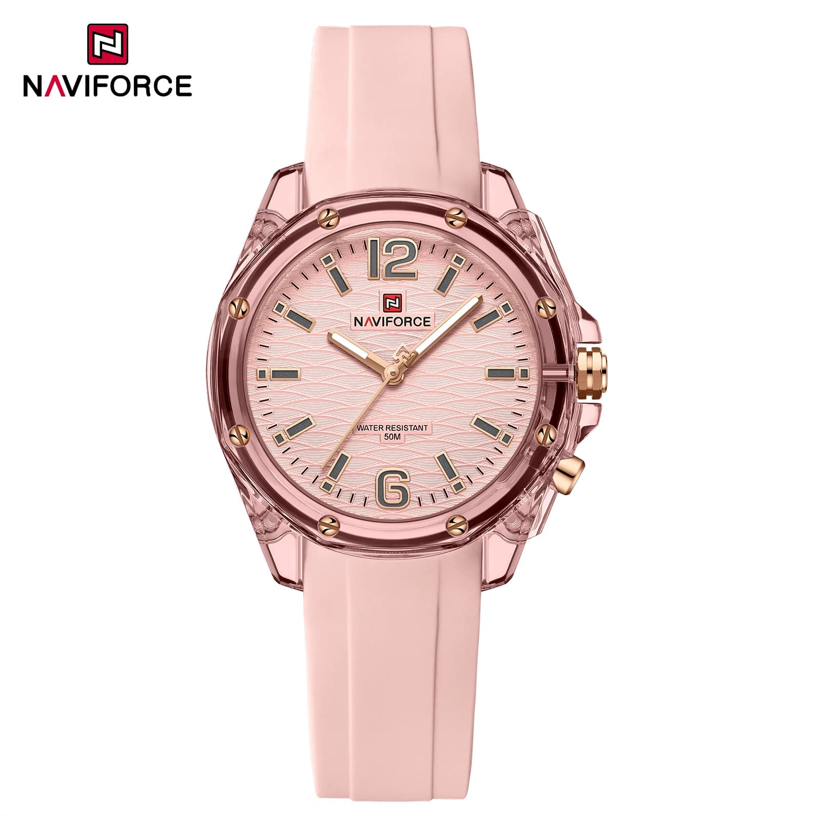 Naviforce 6103 Orologio da donna originale con cassa trasparente, cinturino in silicone, impermeabile, elegante orologio da polso da donna al quarzo per donna