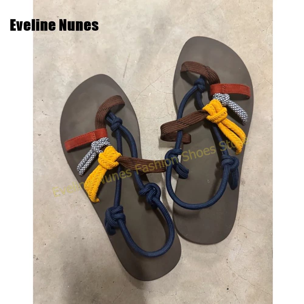 Women Colorful Knotted Rope Sandals Multi-Color Ankle Wrap Open Toe Flat with Shallow Casual Women Slides 2026 Summer Beach Shoe