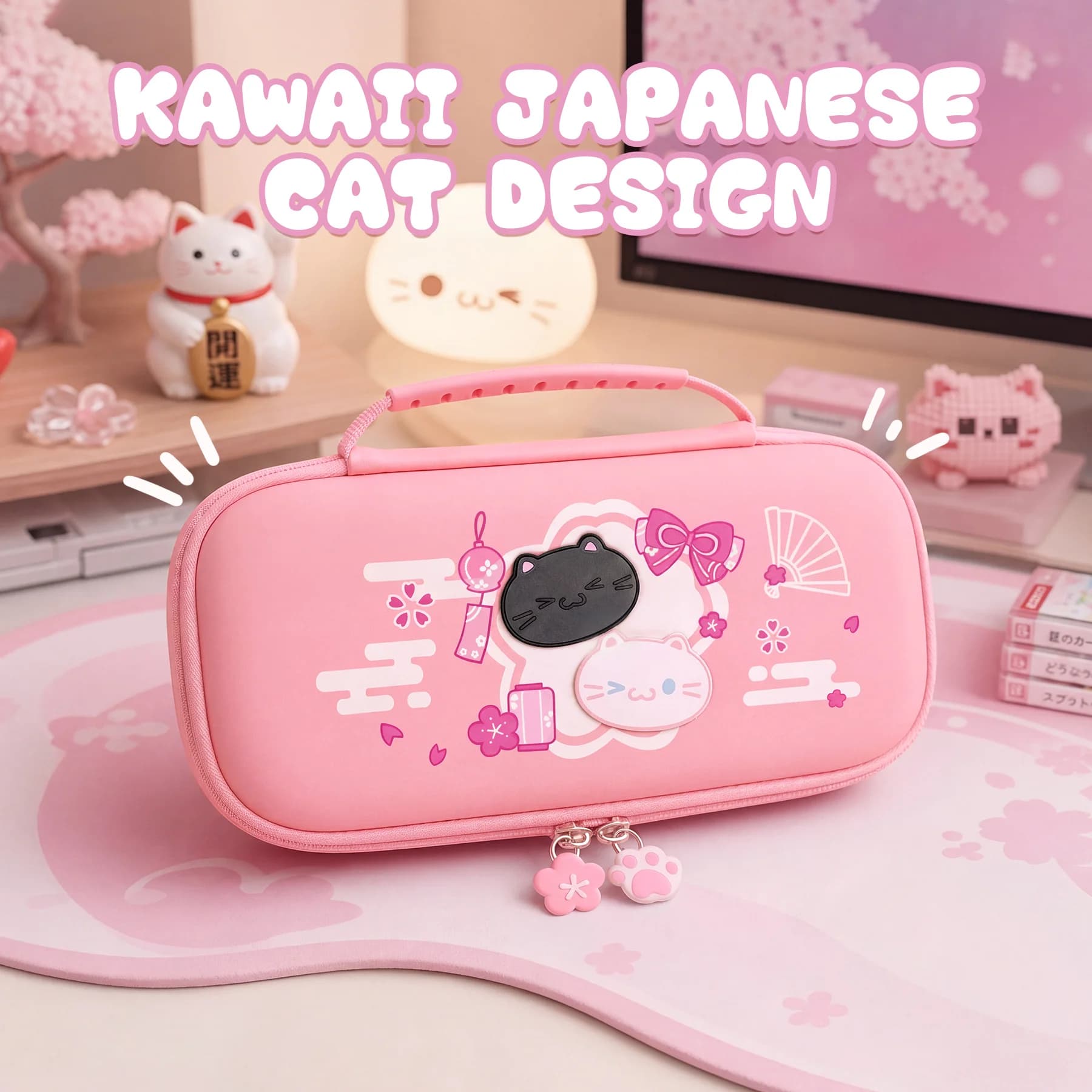Custodia da trasporto PlayVital per Nintendo Switch 2, borsa rigida da viaggio con 10 slot per schede di gioco e copertura per porta di ricarica - Rosa