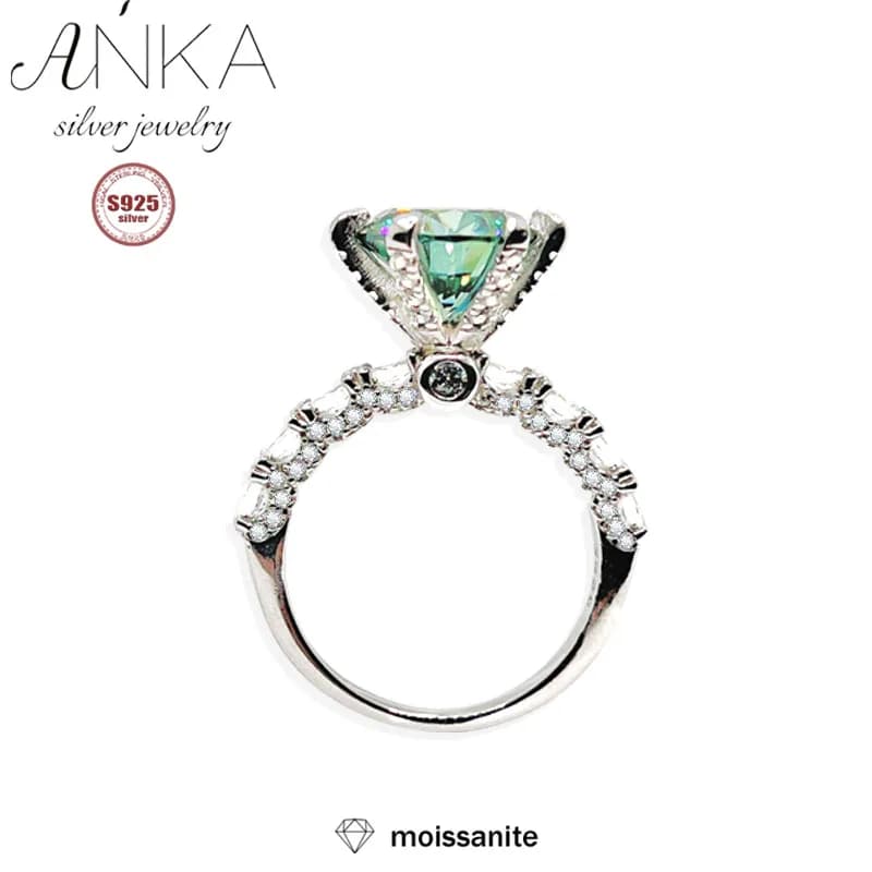 Anello in argento sterling S925 Anello in moissanite verde da 3 ct Anello di lusso premium leggero Set completo di anelli in moissanite gioielli da donna