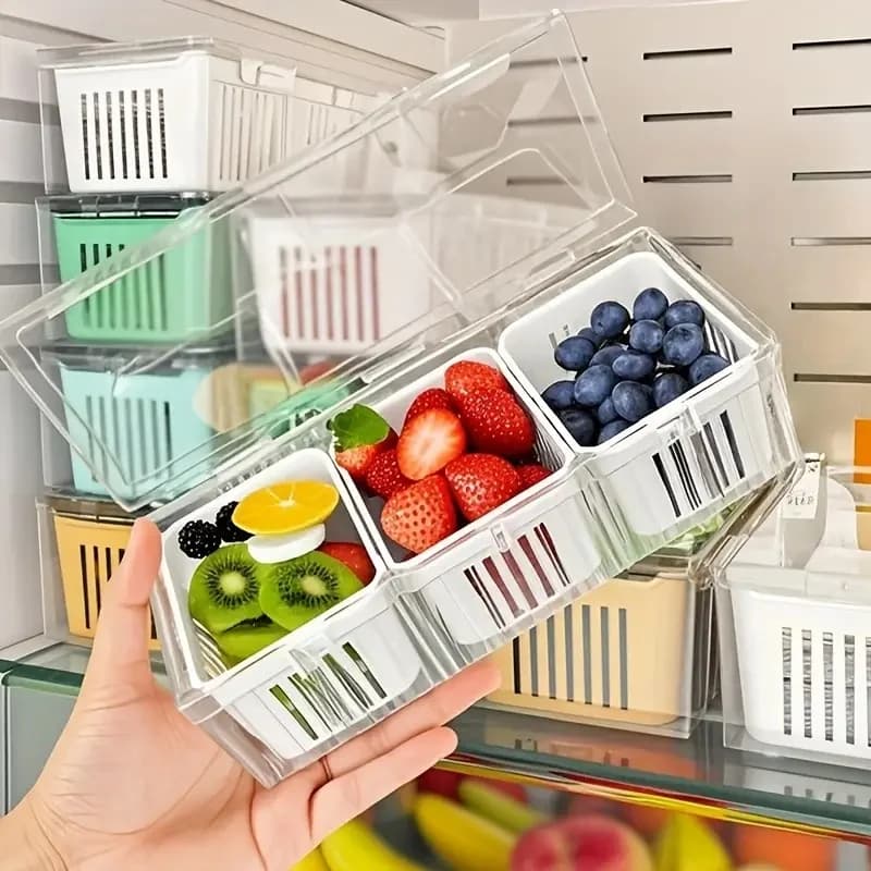 Compartment Food Storage Containers, Square Transparent Bento Box Set for Refrigerator,Salad Fruit Vegetable Condiment Organizer