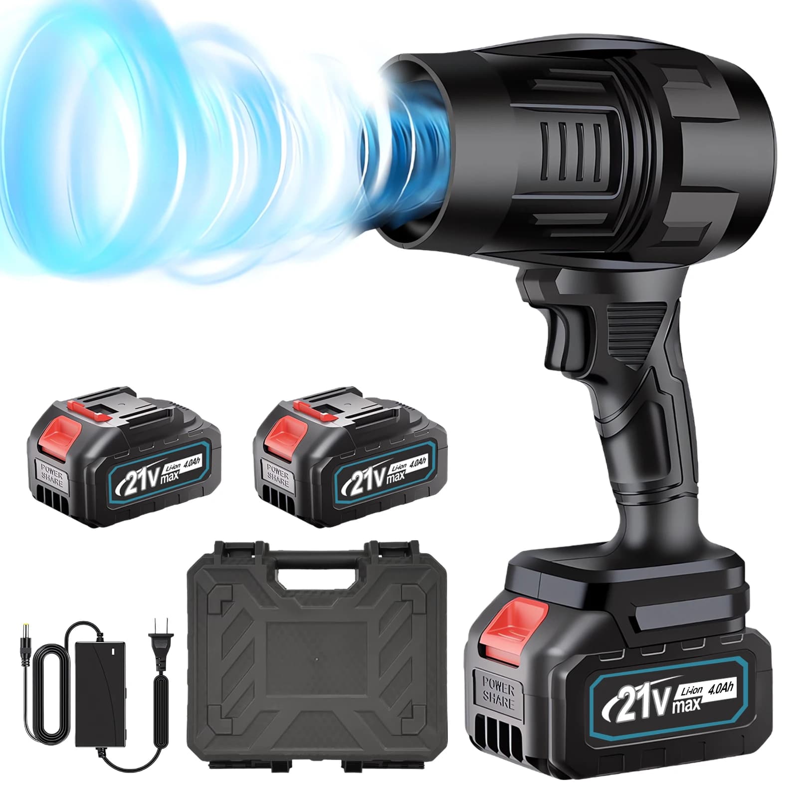Soffiatore Elettrico 21V 80000 RPM 850W, Ventilatore Turbo Portatile con Batteria per Pulizia Patio, Cura del Prato, Foglie e Polvere