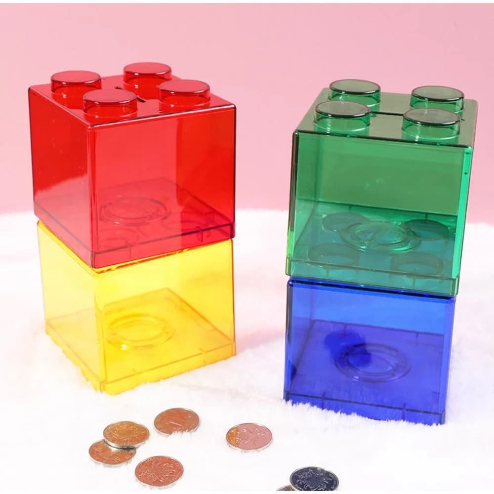 Transparent Plastic Blocks Piggy Bank Coin Storage Case Money Box Building Block Saving Box Kid Toy Gift Change Boxes