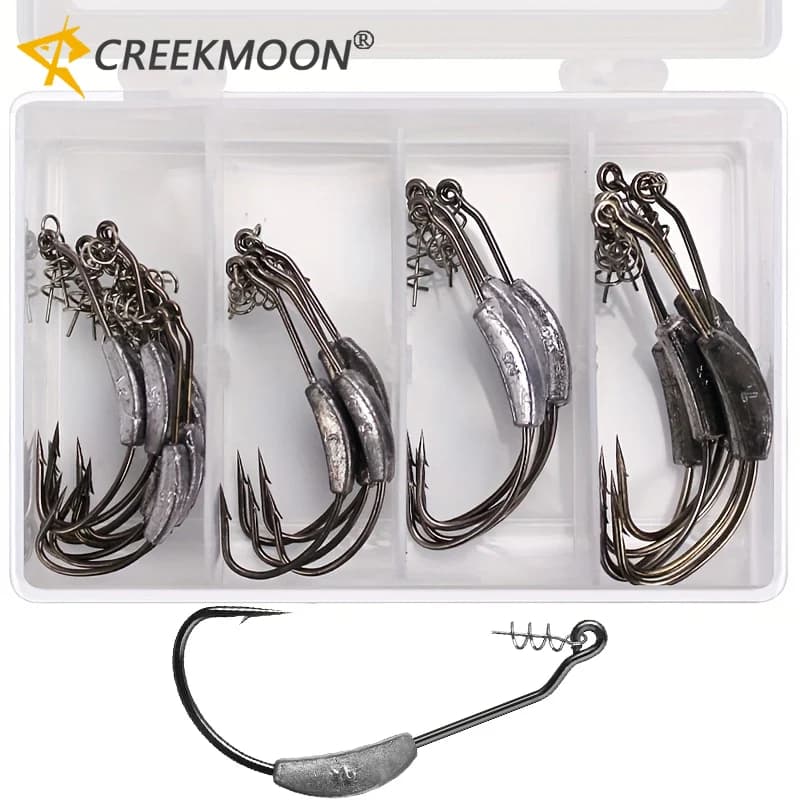 25 pcs/metal box Jig head Hooks 2g-7g Weights Manovella Offset Fishing hook Pushed with for Soft bait Fish kit Equipment