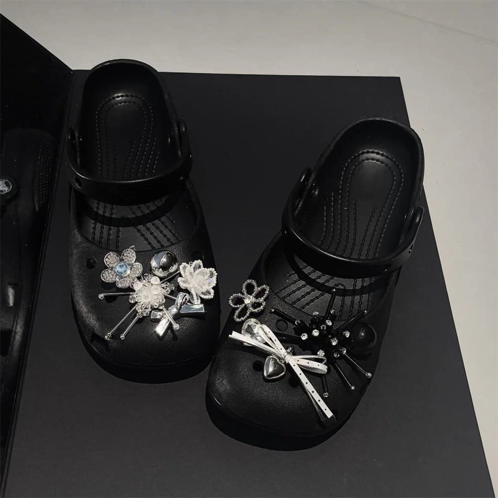 Set di 1 ciondolo decorativo per scarpe da ballerina e Mary Jane, con perline a tunnel, fiore, tubo, fiocco e fibbia, stile profumato