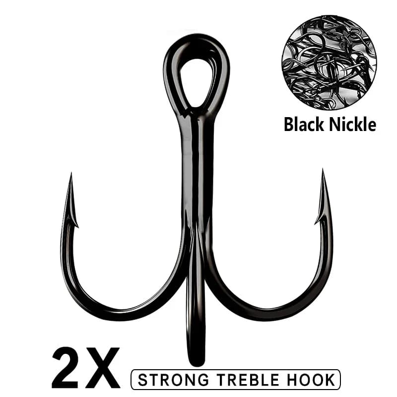 10 Pz/Scan Black I love Fishing 2X Steel High Voltage Carbon Treble Turned Hooks Fishing Equipment Rolling High Feet For Spire