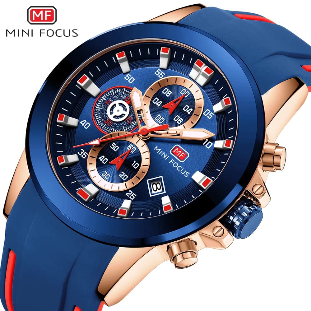 MINI FOCUS chronograph watches men's luxury brand Casual Sport date quartz wristwatch in Silicone waterproof men's wristwatch