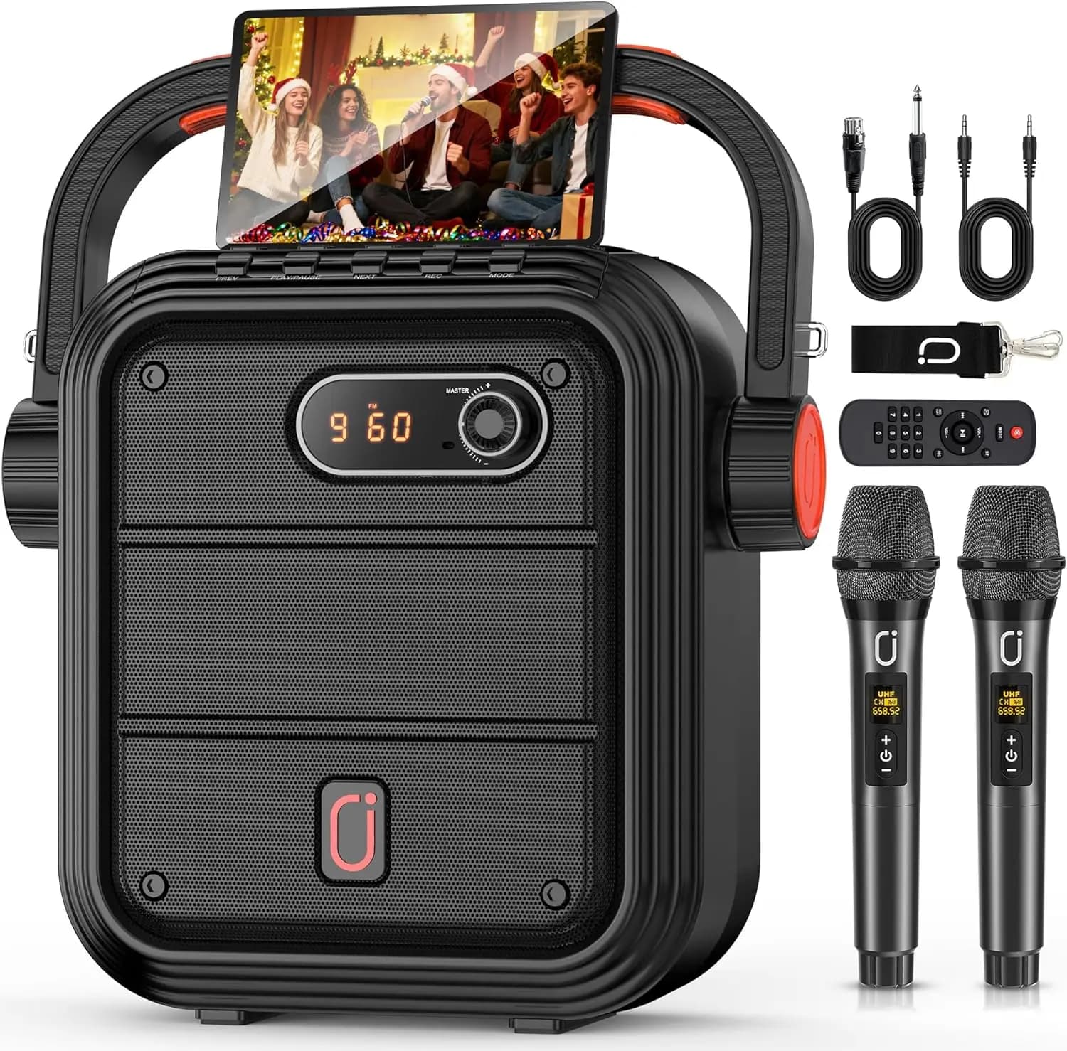 Macchina per Karaoke Portatile con Microfoni Wireless, Altoparlante Bluetooth per Feste, Supporto USB/Radio/AUX
