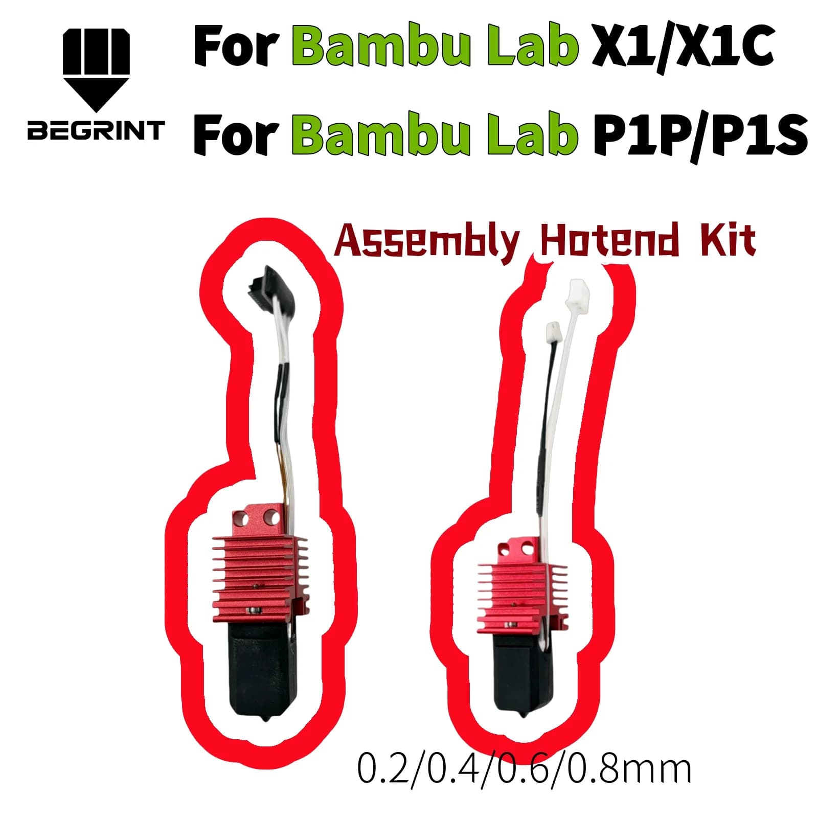 Complete V2 Print Head Assembly Hotend Kit For Bambu Lab X1 X1C P1P P1S X1 Carbon 3D Printer Parts, 0.2/0.4/0.6/0.8mm Nozzle Set