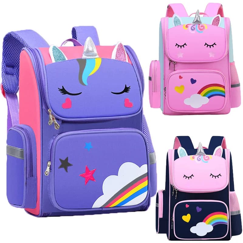 Zaino per bambini per ragazza Zaino per bambini con unicorno Borsa da scuola con occhi arcobaleno Zaino per ragazza adolescente per viaggiare Mochilas impermeabili
