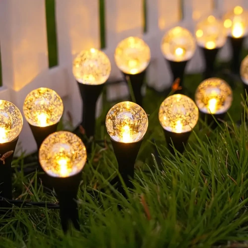 1 pz. Luci a stringa solari con 10/20 LED a sfera in vetro effetto craquelé, impermeabili per esterni, per decorazioni da giardino, vialetti, patio e cortili