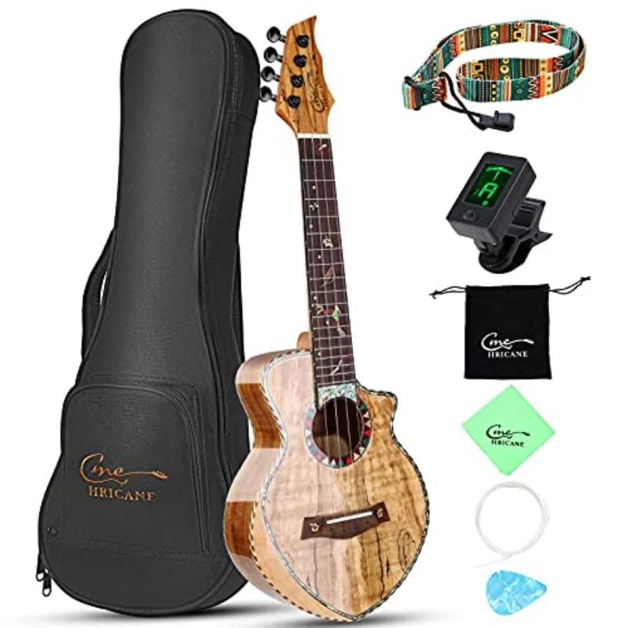 Concert Ukulele 23 inch for live performance, spalted maple glossy body, warm natural tone, includes case and string set