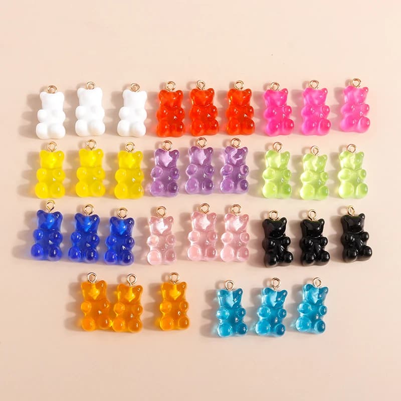 20pcs 11x22mm Cartoon Candy Colors Resin Bear Charms for Jewelry Making Earrings Pendants Necklaces Bracelet DIY Crafts Supplies