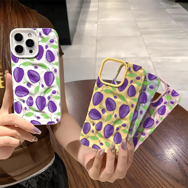 Painting Fruits Phone Case For iPhone 16 Pro 15 Plus 14 13 11 12 Pro Max 17 Air Concave Convex Wave Shockproof Soft TPU Cover