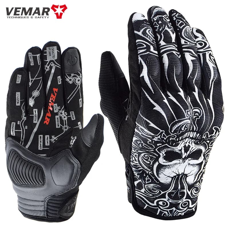 VEMAR Guanti da moto da uomo Guanti da moto vintage Touch Screen Teschio Moto Motocross Guanti estivi MTB Ciclismo Retro