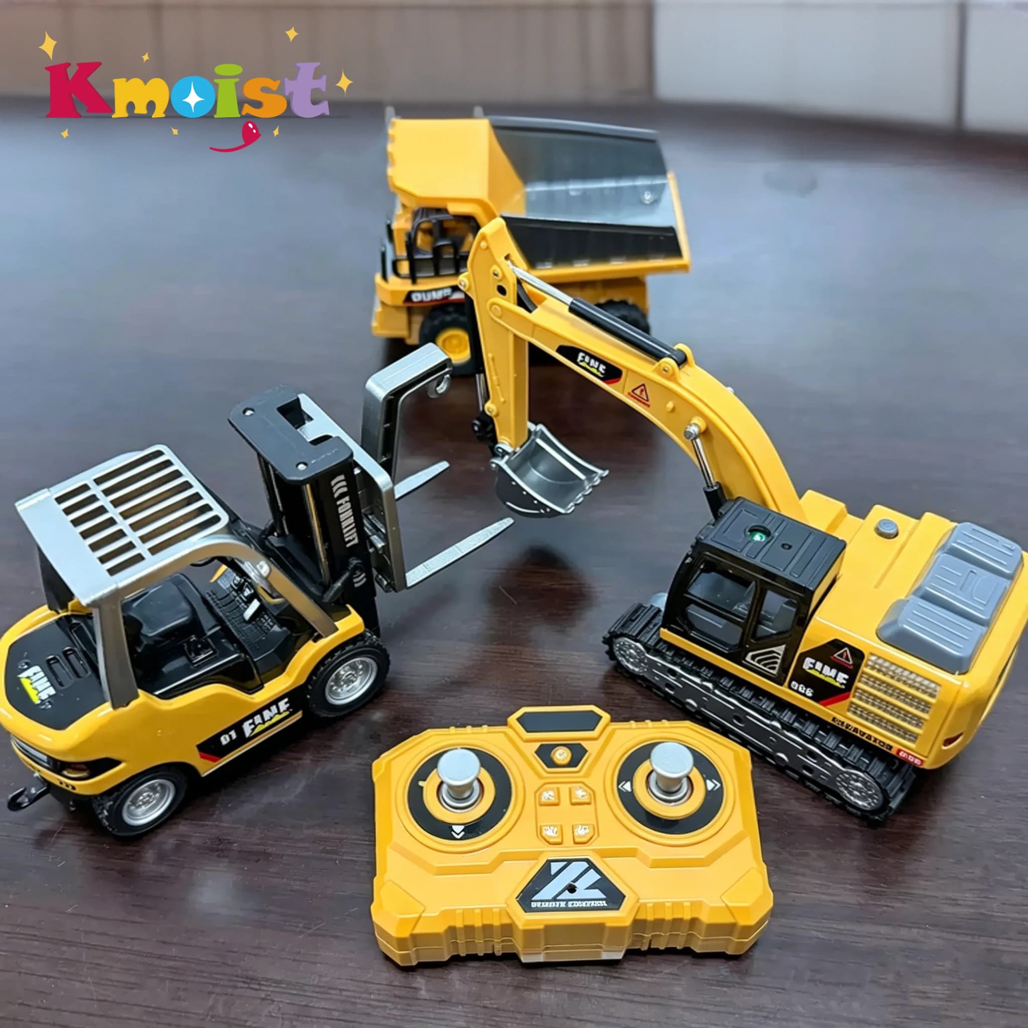 Mini Camion RC 1:64, Veicolo da Costruzione in Lega, Simulazione Telecomandata, Gru e Carrello Elevatore, Gioco da Tavolo, Regalo per Bambini