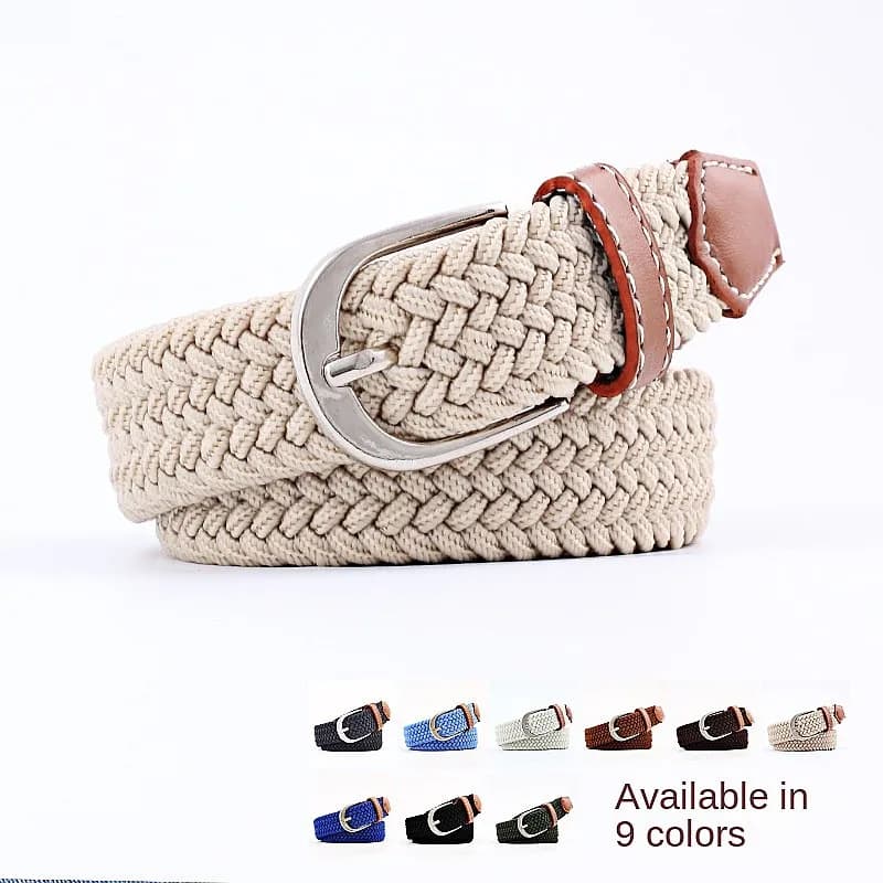 2.5cm x 100cm Unisex Extended Elastic Knitted Thin Belt Women Needle Button Canvas Jeans Student Waist Accessory