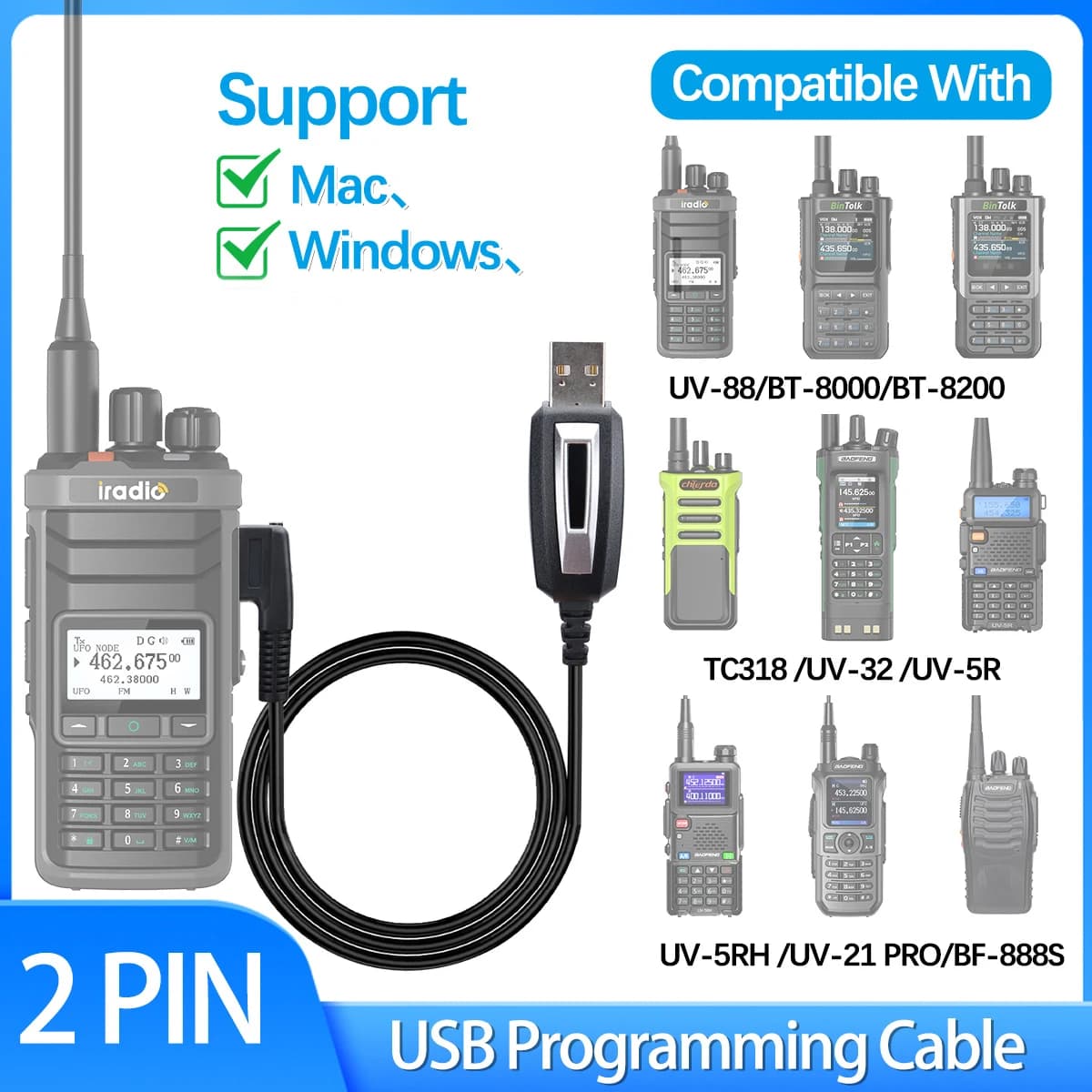 Cavo di programmazione USB per BAJETON BJ-7800 Iradio UV-88 BinTolk BT-8200 Baofeng UV-32 UV-21 PRO UV-5R Mini Walkie Talkie Radio