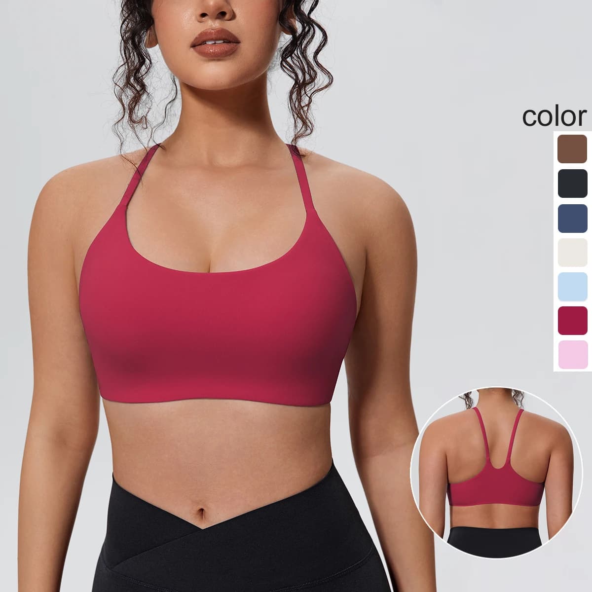 Reggiseno sportivo da donna a tinta unita, sexy, con schiena scoperta e push-up, anti-shock, per yoga, allenamento, palestra, corsa, estivo, con imbottitura.