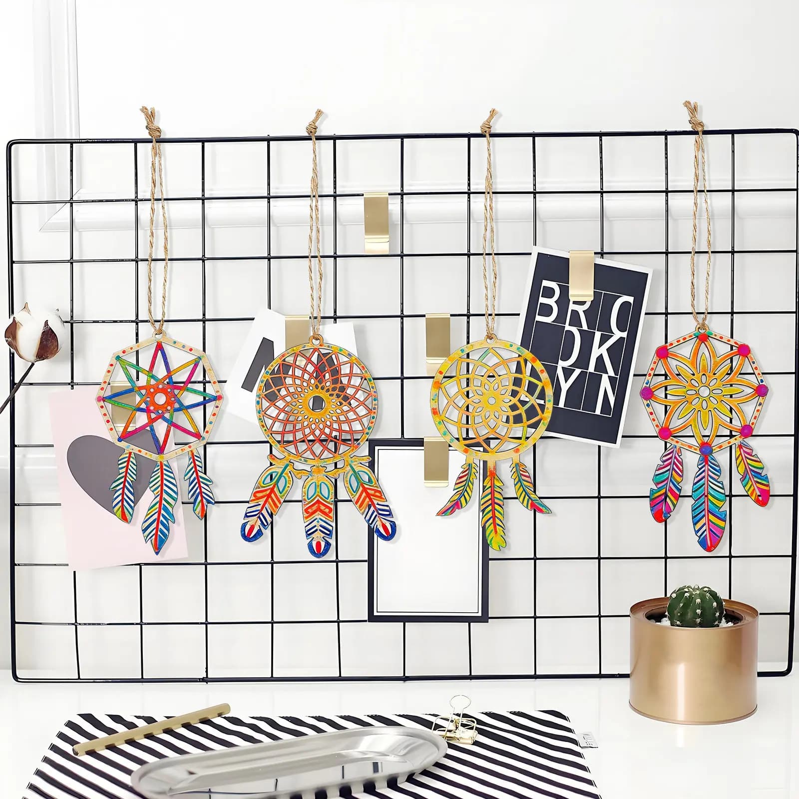 40Pcs Wooden Dreamcatchers Creative Tassel Pendants Hanging Decor for Bedroom Living Room Wall Elegant Simple Style Wood Home