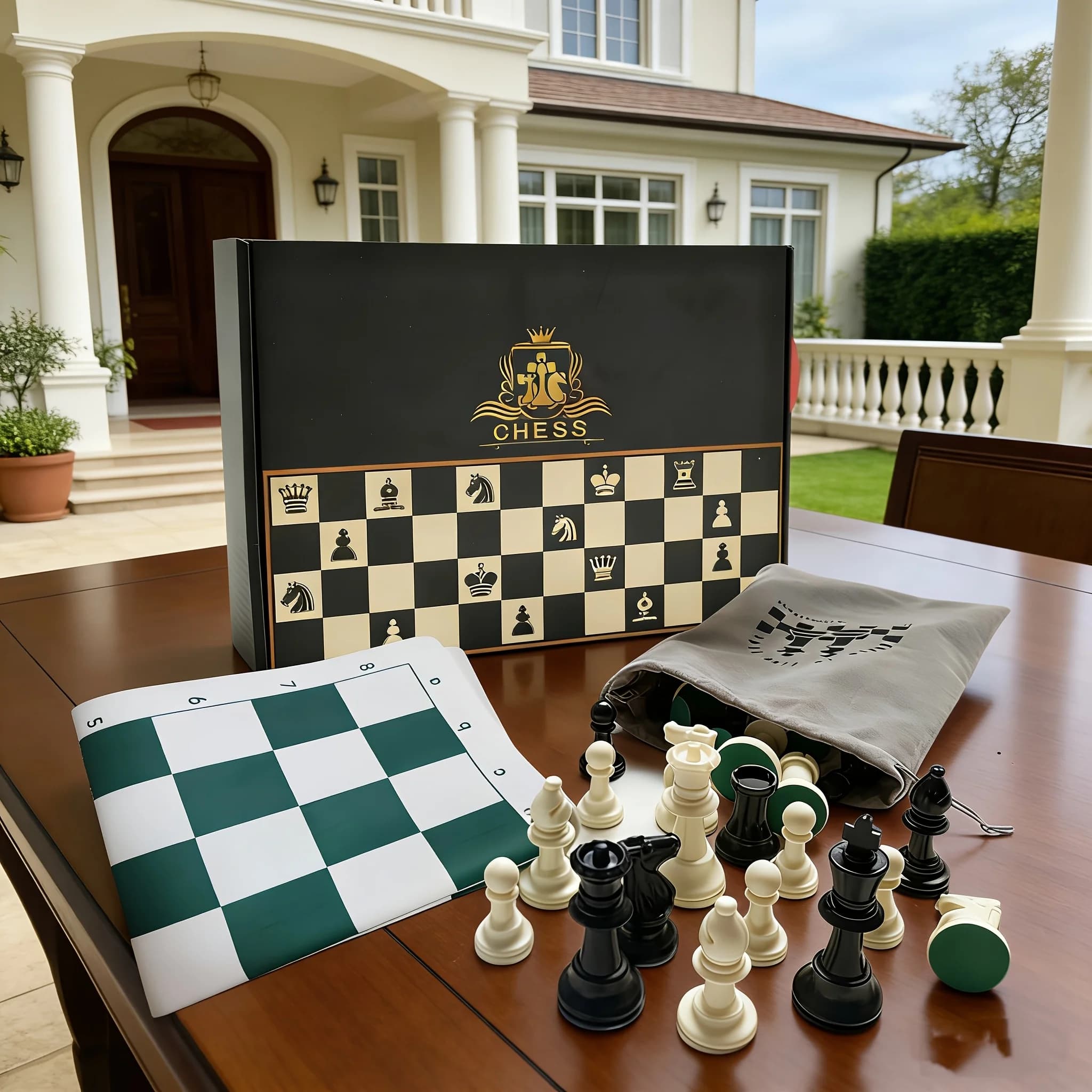 34 cm International Chess Set, Family Outdoor Dual Use Premium Folding Board with Case - Ideal for Travel and Matchmaking