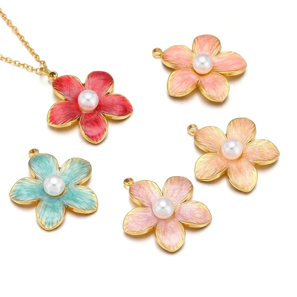 5 ciondoli a forma di fiore in smalto colorato, ciondolo a foro singolo in acciaio inossidabile per gioielli fai da te, bracciale, orecchini, collane, risultati sfusi