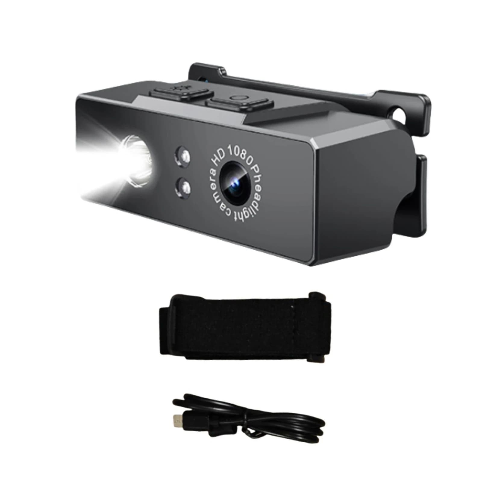 Action Camera 1080P HD Head Camera with Night Vision and LED Light Mini Action Camera with Integrated Headlight for Sport with Built-in Battery