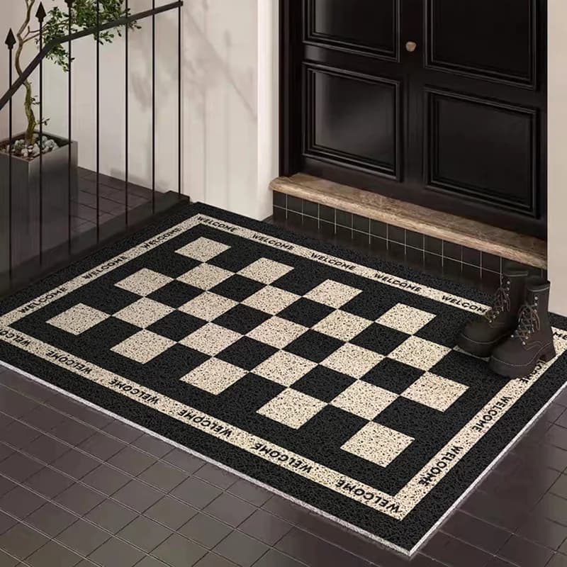 Tappetino classico con anello in filo metallico a scacchiera bianco e nero Tappetino resistente impermeabile facile da pulire per balcone cucina ingresso casa