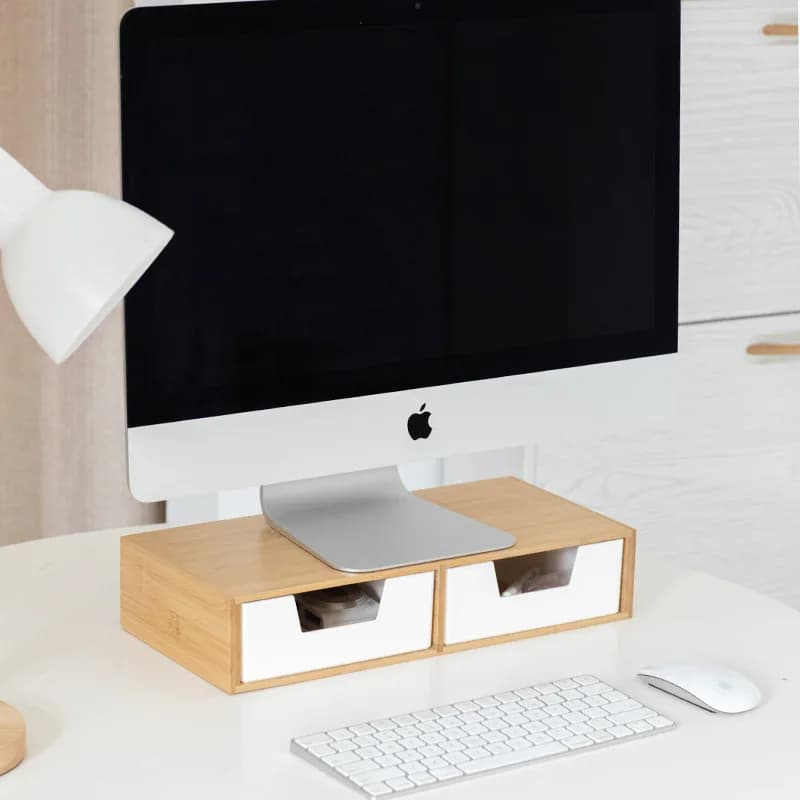 Supporto per Monitor Computer, Rialzo per Display LCD da Ufficio, Supporto per Tastiera con Vano Portaoggetti