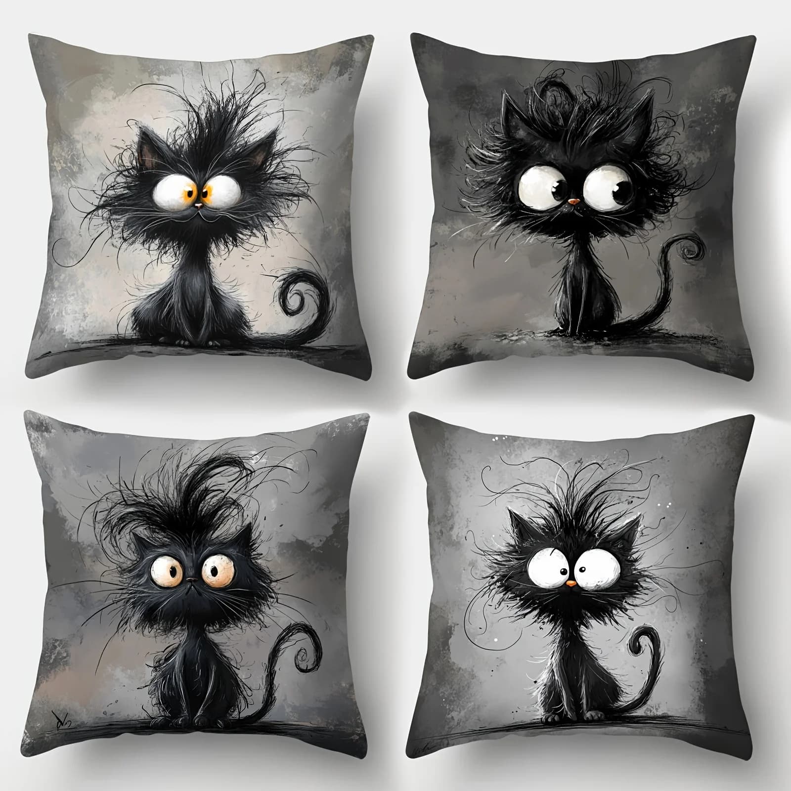4 pezzi, copricuscini originali a forma di gatto nero, monofacciali, chiusura con cerniera, poliestere lavabile - perfetti per divano, soggiorno, decorazioni per la camera da letto, cuscini decorativi.