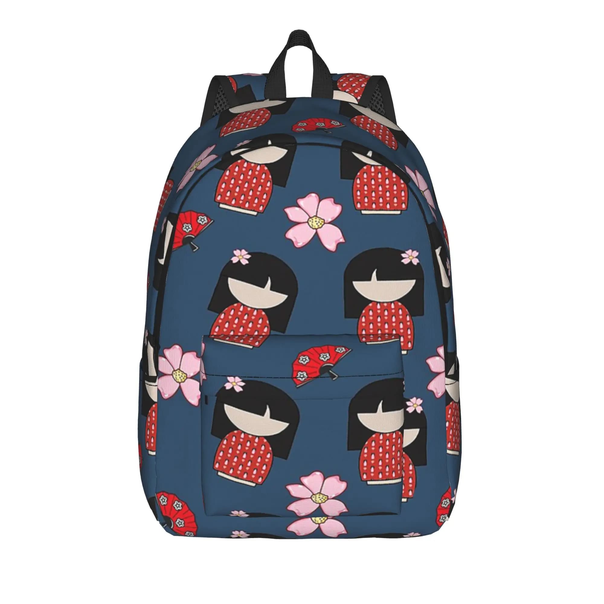 Japanese Kokeshi Doll Cherry Blossom Backpack for Men Women Student Hiking Travel Daypack Laptop Computer Canvas Bags Outdoor