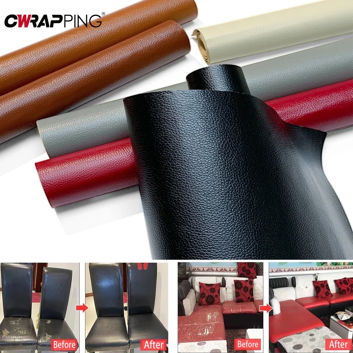 Self-adhesive Leather Patch Repair Waterproof DIY Adhesive Sticker Fabric Material for Car Interior Pu Leather Repairman Roll
