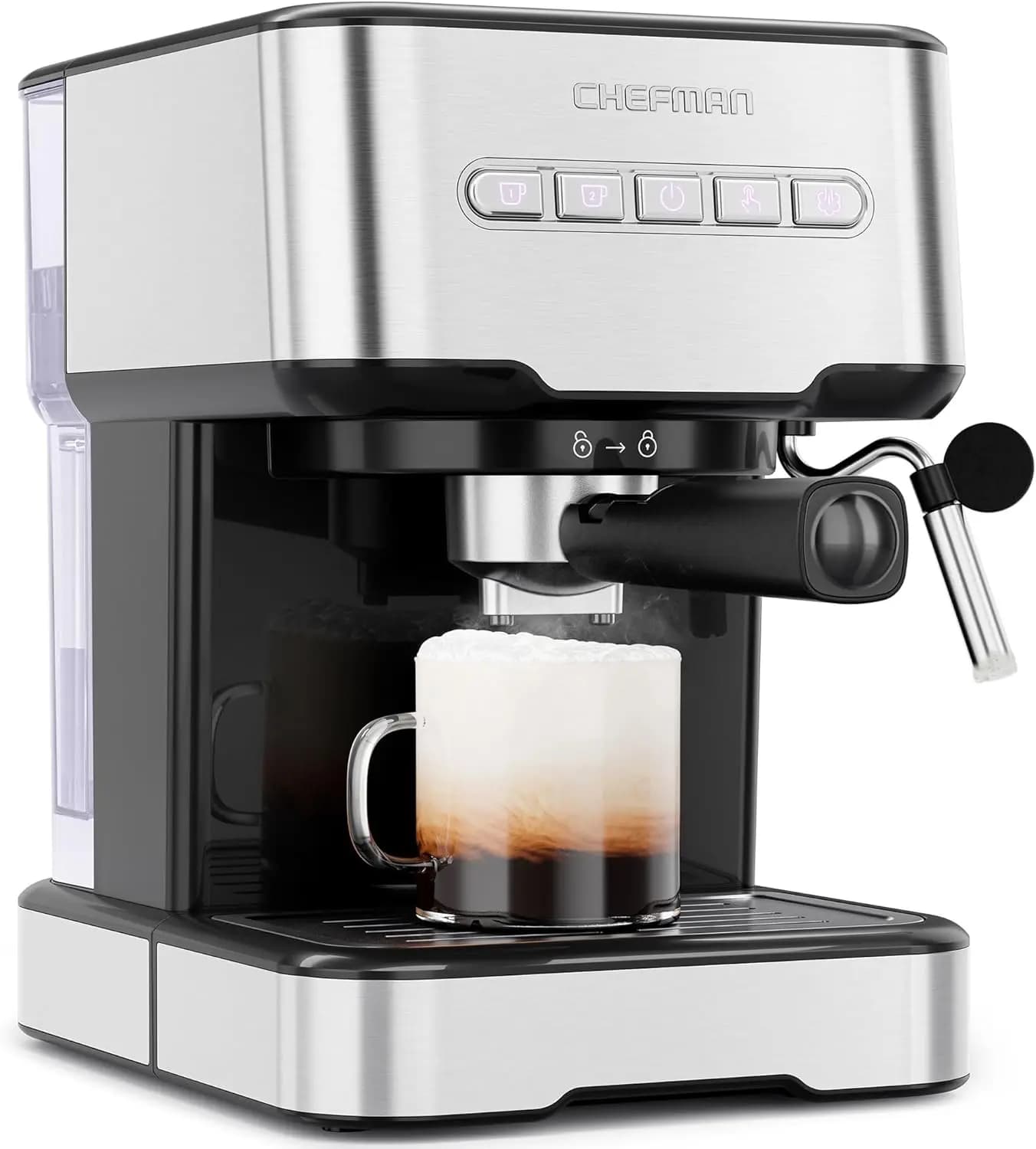 6 in 1 espresso coffee machine with steam cooking, One-Touch coffee maker, cappuccino machine and stainless steel milk