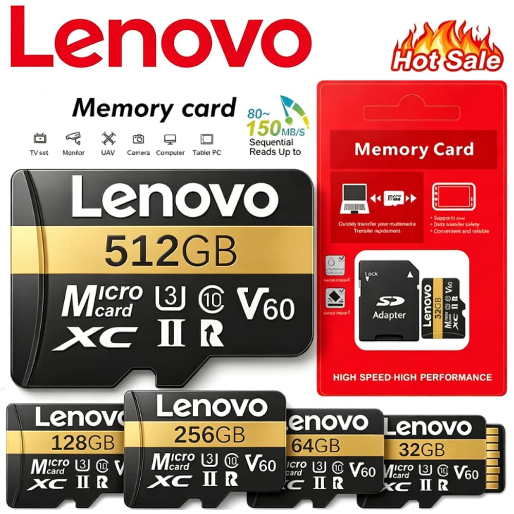 Lenovo High Speed Micro TF SD Card 64GB/128GB/512GB for DJI Mavic Drone 4K Recording Class 10 U3 V30 with Adapter Options