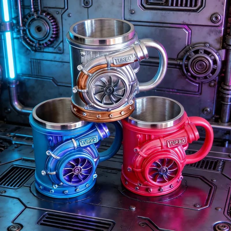 Tazza da Birra 3D a Forma di Turbocompressore in Acciaio Inox, Tazza Creativa a Forma di Motore Turbo per Appassionati di Auto
