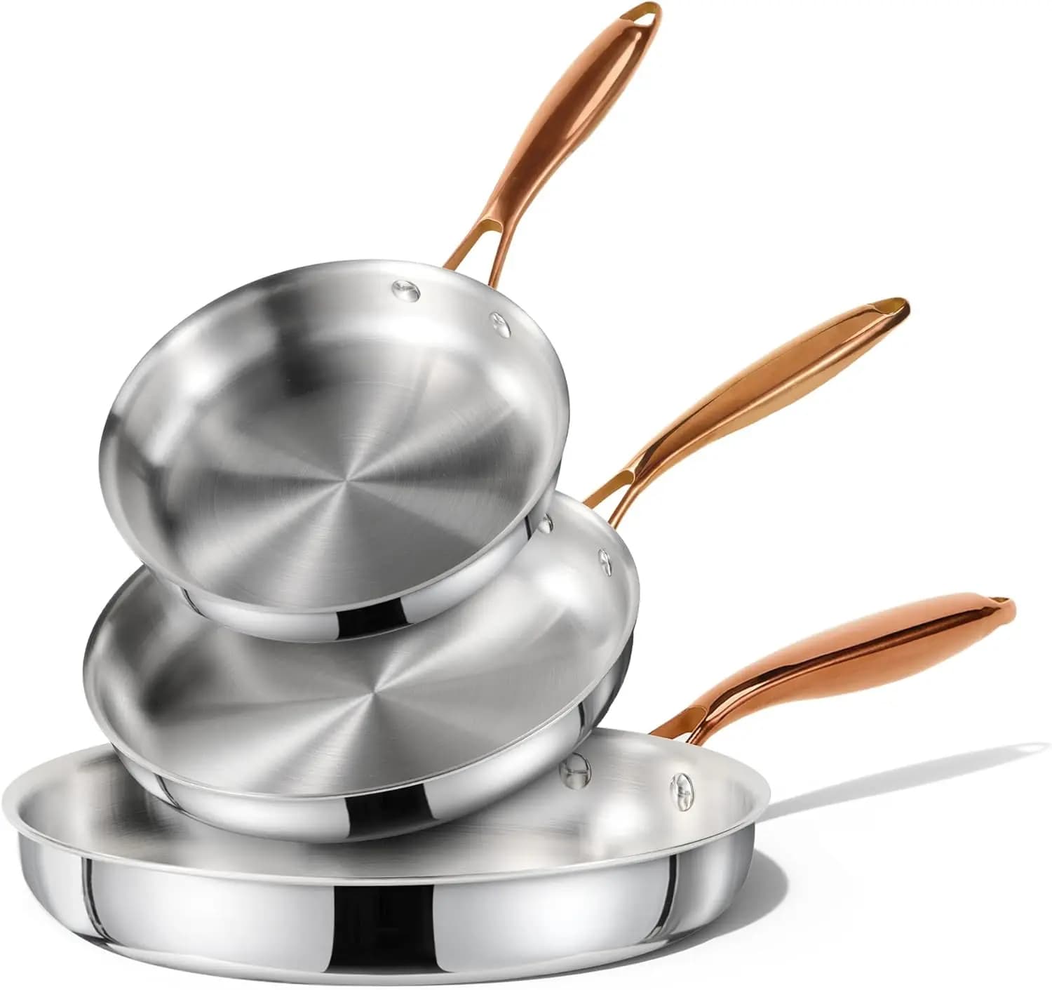 8"+10"+12" stainless steel pans set, non-toxic and PFOA-free PTFE, safe for oven, compatible with induction