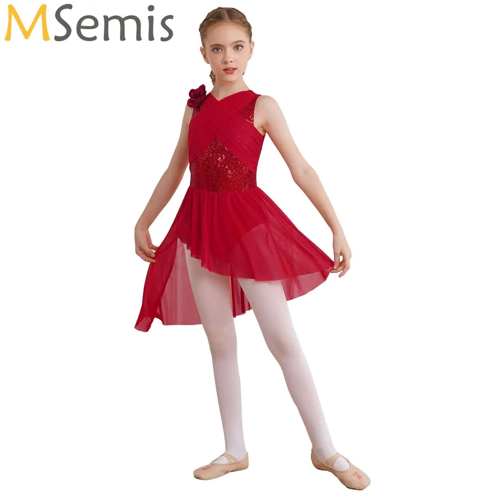 Vestito da ballo lirico con paillettes per bambina, sovrapposto trasparente, costume da performance di pattinaggio di figura, ginnastica, danza classica, body con gonna