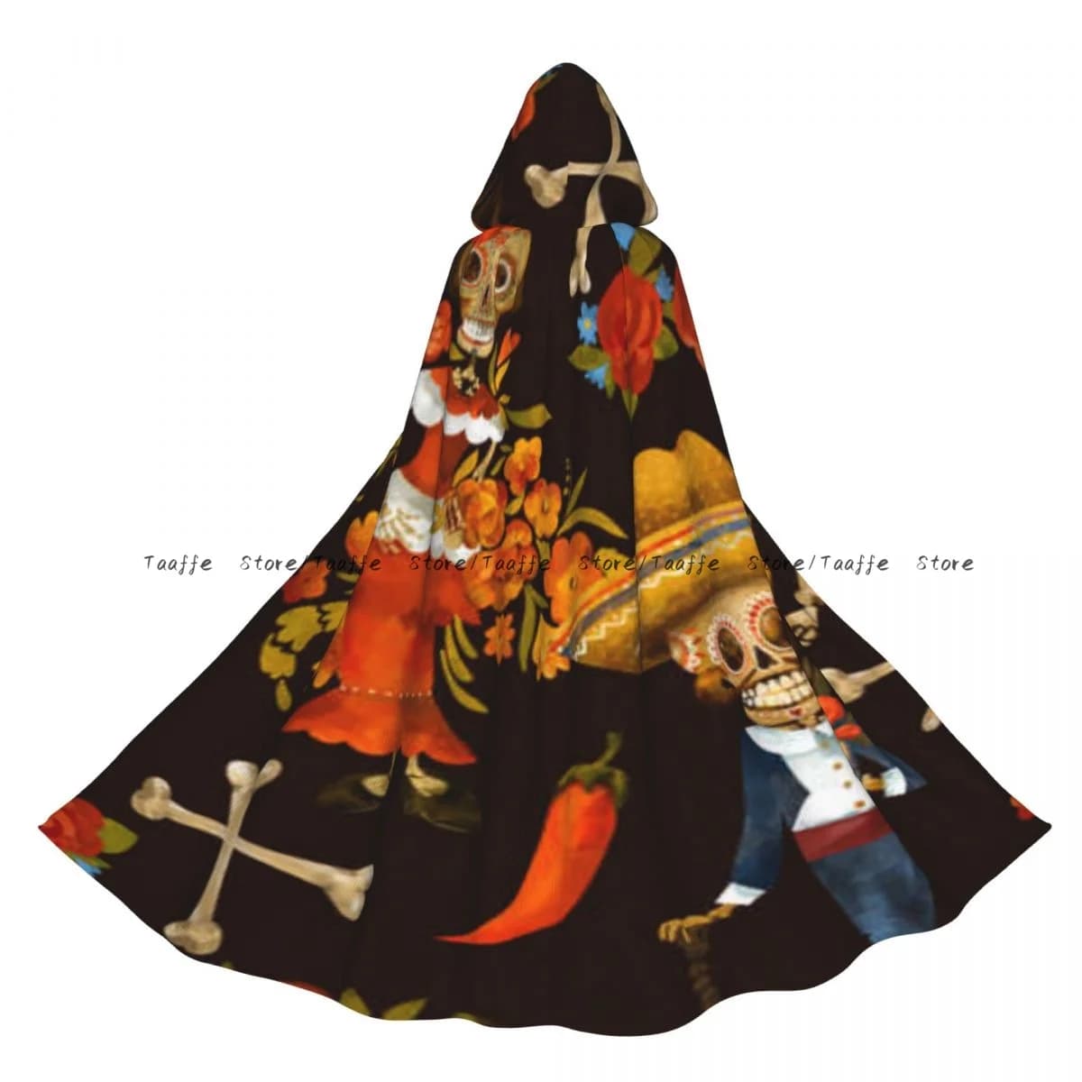 Adult Sugar Skull Vintage Cloak Cape Hooded Medieval Costume Witch Wicca Vampire Halloween Costume Dress Coat