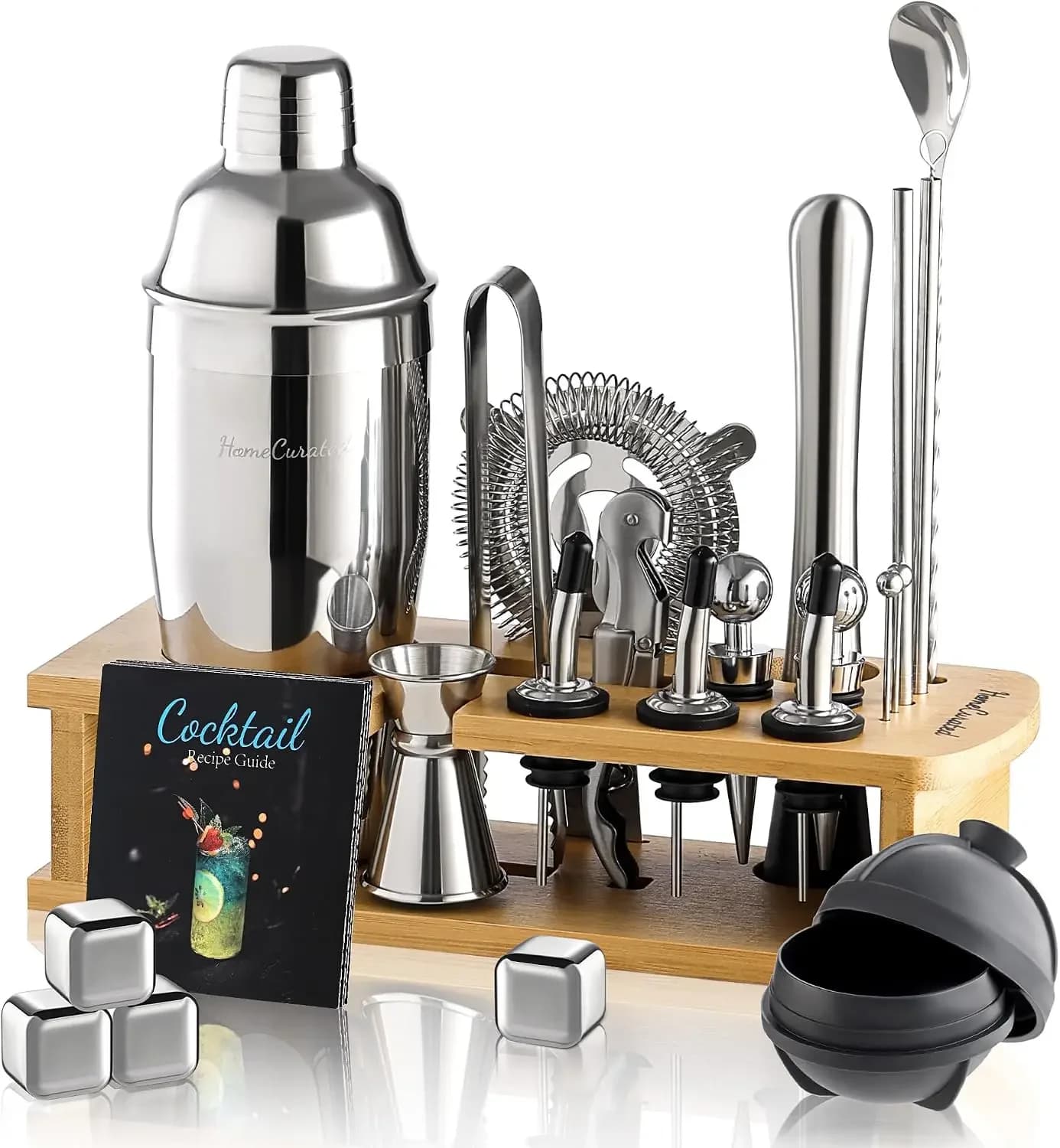 24-Piece Cocktail Shaker Set – Complete Bartending Kit with Stand, Stainless Steel, Home Bar Gifts
