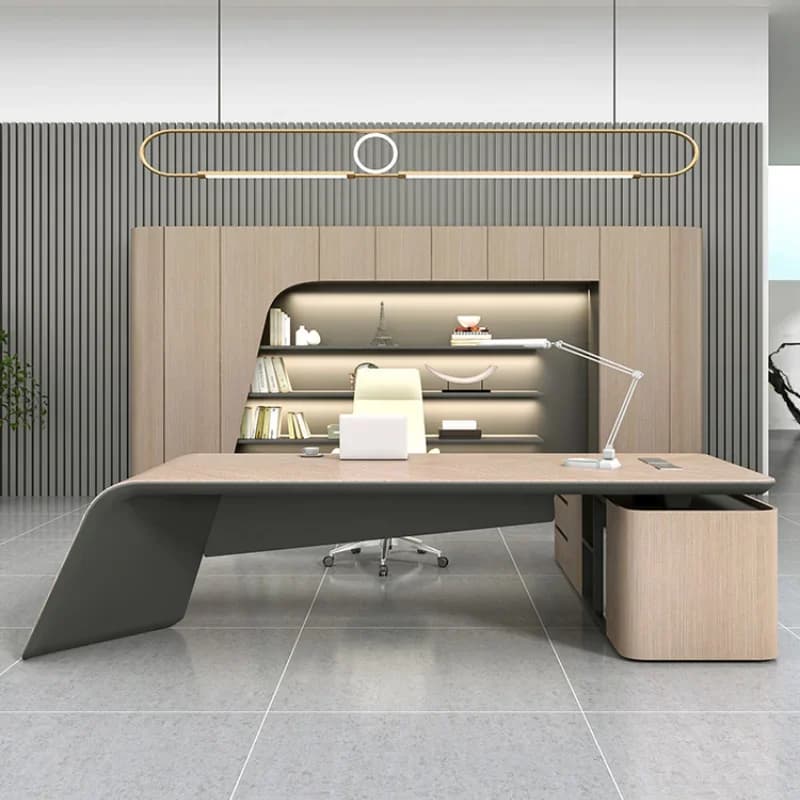 Scrivania da Ufficio Moderna e Minimalista, Organizzatore Professionale in Legno Massello per Computer, Arredamento Minimalista per la Ricerca