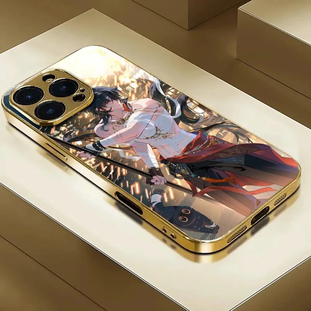 Mortenax Blade Star Rail Phone Case For iphone 17 AIR 16 15 14 13 12 Pro Plus Max gold Electroplated glass Case