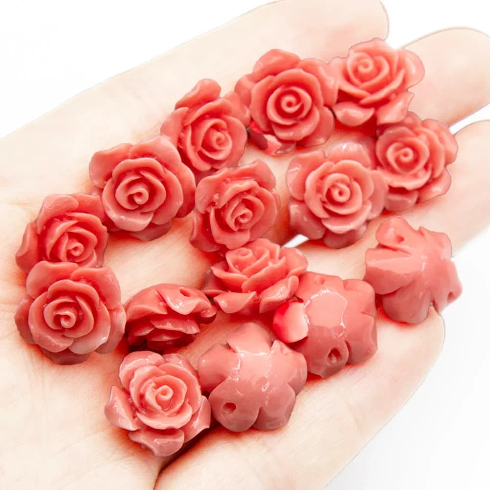 6-15mm 10pcs/pack Camellia Flower Shaped Engrave Handmade Imitation Coral Beads Jewelry For Making Necklace Bracelets Earrings