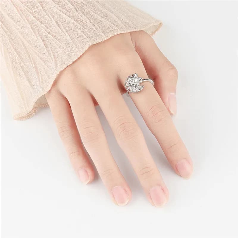 Anello Antistress Trendy a Forma di Stella e Luna, Gioiello Rilassante per le Dita, Anelli Rotanti per Ragazze, Accessori Regalo