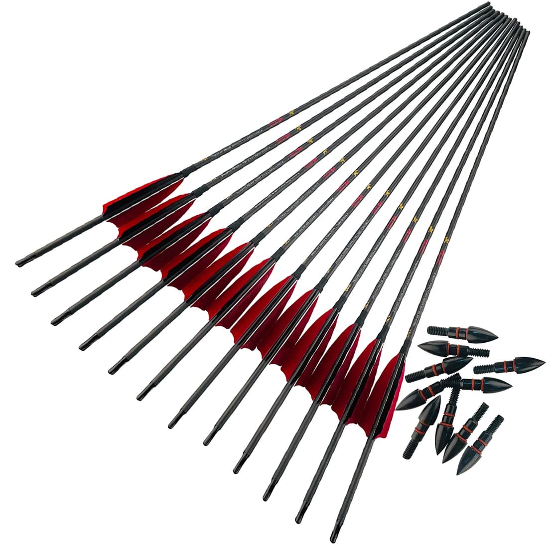 Frecce in carbonio puro a cavallo, caccia con arco lungo, tiro rapido, colonna vertebrale Y Nock, 300-1000, ID6,2 mm, 12 pezzi